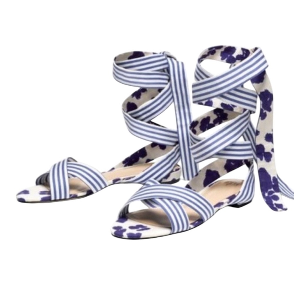 NWOB Cabi Tied Up Flowers Stripes Wrap Sandals 8
